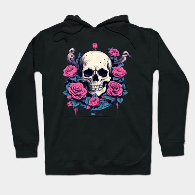 Skull Rose Female and Birds Hoodie by TOKEBI